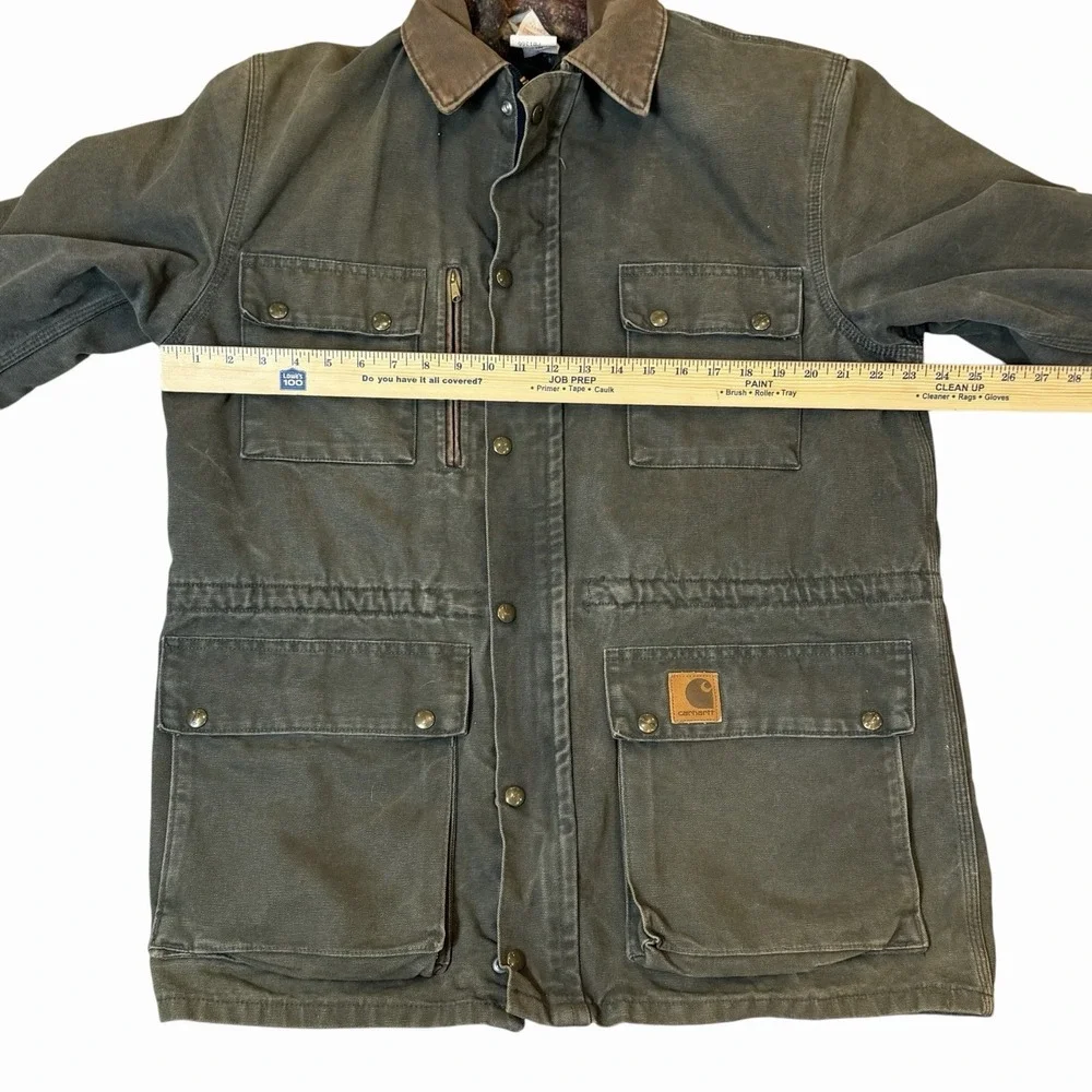 VTG Carhartt Jacket PB1366 Green Blanket Lined Barn Coat Chore Medium Made In US